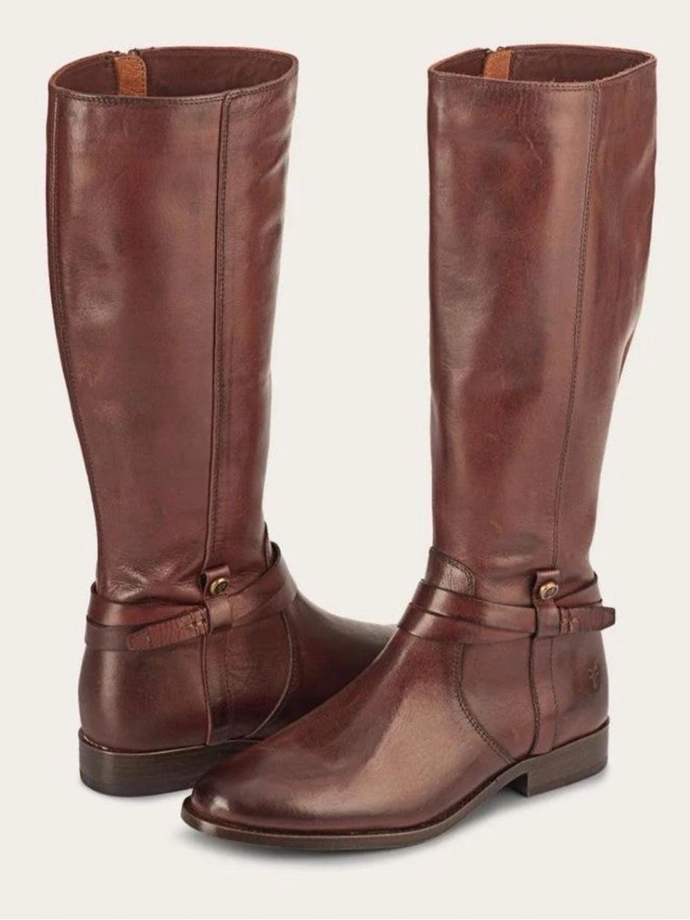 Frye Melissa Belted Tall Boots in Redwood Authentic Leather
